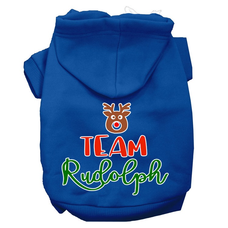 Team Rudolph Screen Print Dog Hoodie Blue XS